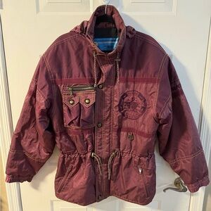 Vintage 90's Reusch Active Wear Maroon Hooded Ski Snow Jacket Embroidered LG